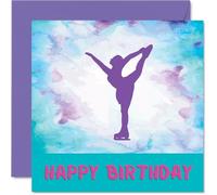 Tarjetas de cumpleaños deportivas para mujeres y niñas, patinaje sobre hielo, tarjeta de cumpleaños para amigas, hermanas, hijas, sobrinas, compañeras de equipo, patinadoras, 145 mm x 145 mm, tarjetas