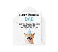 Tarjetas de cumpleaños divertidas para papá del perro, tarjetas de felicitación para amantes de mascotas en su cumpleaños, perdón por despertar pedos zapatos de masticación temprana - CBH243