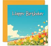 Tarjetas de cumpleaños florales para mujer, campo de tulipanes, tarjeta de feliz cumpleaños para mamá, hermana, hija, tía, prima, niñera, abuela, amiga, 145 mm x 145 mm, tulipanes flores tarjetas de
