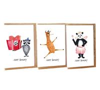 Tarjetas de cumpleaños Juego 3 Pablo & Friends Trend Animales Happy Birthday DIN A6 con sobres - Fabricado a mano en Hamburgo - 100% papel reciclado