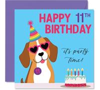 Tarjetas de cumpleaños número 11 para niños y niñas, fiesta de perros, tarjeta de feliz cumpleaños para niños de 11 años, nieta, hermano, hermana, sobrino, tarjetas de felicitación de cumpleaños de
