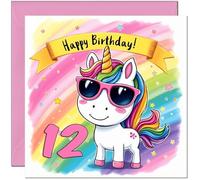 Tarjetas de cumpleaños número 12 para niñas, bonita tarjeta de cumpleaños de unicornio arcoíris para niños de 12 años, doce y doce
