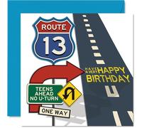 Tarjetas de cumpleaños número 13 para niños y niñas, ruta 13, tarjeta de feliz cumpleaños para niño de 13 años, sobrina, hijo, hermano, nieta, tarjetas de felicitación de cumpleaños de 145 mm