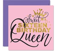 Tarjetas de cumpleaños número 16 para niñas y ella, dulce 16 dieciséis reina, tarjeta de feliz decimosexto cumpleaños para niña para hija, nieta, sobrina, hermana, amiga, prima, 145 mm x 145 mm,