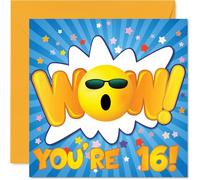 Tarjetas de cumpleaños número 16 para niños y niñas, WOW, tarjeta de feliz cumpleaños para niños de 16 años, primo, hija, nieto, hijo, tarjetas de felicitación de cumpleaños de 145 mm