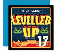 Tarjetas de cumpleaños número 17 para niñas y niños - Leveled Up - Tarjeta de feliz cumpleaños para niñas de 17 años de edad, niño, hija, sobrino, primo, nieto, tarjetas de felicitación de cumpleaños