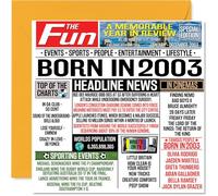 Tarjetas de cumpleaños número 21 para hombres y mujeres - Born In 2003 Newspaper - Tarjeta de feliz cumpleaños 21 para hijo, hija, primo, vintage, retro, Back In 2003, 145 mm x 145 mm, tarjetas de