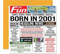 Tarjetas de cumpleaños número 24 para hombres y mujeres - Born In 2001 Newspaper - Tarjeta de feliz cumpleaños 24 para hijo, hija, primo, vintage, retro, Back In 2001, tarjetas de felicitación de