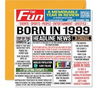 Tarjetas de cumpleaños número 25 para hombres y mujeres, periódico nacido en 1999, tarjeta de feliz 25 cumpleaños para hijo, hija, primo, vintage, retro, Back In 1999, 145 mm x 145 mm, 25 tarjetas de