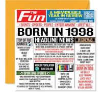 Tarjetas de cumpleaños número 27 para hombres y mujeres - Born In 1998 Newspaper - Tarjeta de feliz cumpleaños 27 para hermano, hermana, amigos, vintage, retro, en 1998, tarjetas de felicitación de