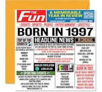 Tarjetas de cumpleaños número 28 para hombres y mujeres - Born In 1997 Newspaper - Tarjeta de feliz cumpleaños 28 para hermano, hermana, amigos, vintage, retro, en 1997, tarjetas de felicitación de