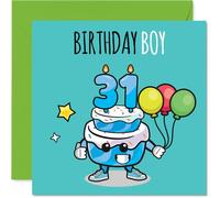 Tarjetas de cumpleaños número 31 para hombres, globos de pastel de cumpleaños, tarjeta de feliz cumpleaños para hombre de 31 años, primo, amigo, colega, vecino, tarjetas de felicitación de cumpleaños
