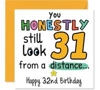 Tarjetas de cumpleaños número 32 para mujeres y hombres, desde una distancia, tarjeta de feliz cumpleaños para mujer de 32 años, hombre, sobrino, vecino, colega, esposa, tarjetas de felicitación de