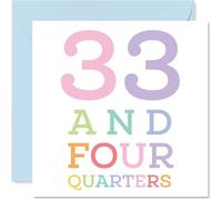 Tarjetas de cumpleaños número 34 para mujeres y hombres, 33 y cuatro cuartos, tarjeta de feliz cumpleaños para mujer de 34 años, hombre, primo, vecino, hermano, esposa, tarjetas de felicitación de