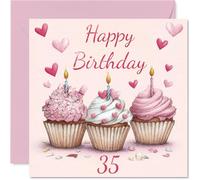 Tarjetas de cumpleaños número 35 para mujeres y hombres, cupcakes rosas, tarjeta de feliz cumpleaños para mujer de 35 años, sobrino, amigo, hijo, sobrina, tarjetas de felicitación de cumpleaños de 145