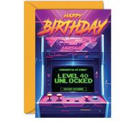 Tarjetas de cumpleaños número 40 para jugadores para hombres y mujeres, nivel 40 desbloqueado, tarjeta de feliz cumpleaños 40 para hermano, hermana, tío, tía, amigo, 5 x 7 pulgadas, tarjetas de