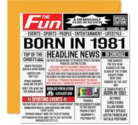 Tarjetas de cumpleaños número 44 para hombres y mujeres - Born In 1981 Newspaper - Tarjeta de feliz cumpleaños 44 para mamá, papá, tío, tía, vintage, retro, en 1981, tarjetas de felicitación de