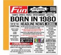 Tarjetas de cumpleaños número 45 para hombres y mujeres - Born In 1980 Newspaper - Tarjeta de feliz cumpleaños 45 para mamá, papá, tío, tía, vintage, retro, en 1980, tarjetas de felicitación de