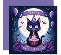Tarjetas de cumpleaños número 47 para mujeres y hombres, gato negro espeluznante, tarjeta de feliz cumpleaños para mujer de 47 años, hombre, papá, primo, colega, marido, tarjetas de felicitación de