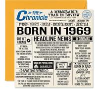 Tarjetas de cumpleaños número 55 para hombres y mujeres - Born In 1969 Newspaper - Tarjeta de feliz cumpleaños 55 para mamá, papá, tío, tía, vintage, retro, en 1969, 145 mm x 145 mm, tarjetas de