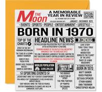 Tarjetas de cumpleaños número 55 para hombres y mujeres - Born In 1970 Newspaper - Tarjeta de feliz cumpleaños 55 para mamá, papá, tío, tía, vintage, retro, en 1970, tarjetas de felicitación de