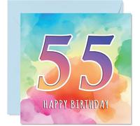 Tarjetas de cumpleaños número 55 para mujeres y hombres, colorida edad de acuarela, tarjeta de feliz cumpleaños para mujer de 55 años, hombre, vecino, hija, papá, colega, tarjetas de felicitación de
