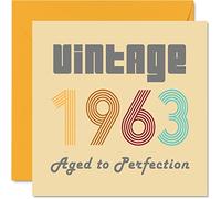 Tarjetas de cumpleaños número 61 para hombres y mujeres - Vintage 1963 Aged To Perfection - Tarjeta de 61 cumpleaños divertida para ella, 145 mm x 145 mm, tarjetas de felicitación de cumpleaños para