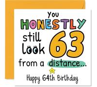 Tarjetas de cumpleaños número 64 para mujeres y hombres, desde una distancia, tarjeta de feliz cumpleaños para mujer de 64 años, hombre, vecino, hermana, tía, niñera, tarjetas de felicitación de