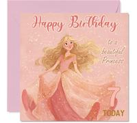 Tarjetas de cumpleaños número 7 para niñas, princesa en rosa, tarjeta de feliz cumpleaños para niñas de 7 años, nieta, hijastra, sobrina, sobrina, tarjetas de felicitación de cumpleaños de 145 mm