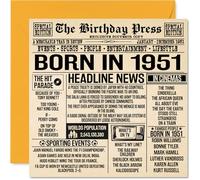 Tarjetas de cumpleaños número 74 para hombres y mujeres - Born In 1951 Newspaper - Tarjeta de feliz 74 cumpleaños para abuelo, abuela, abuela, abuela, abuela, vintage, retro en 1951, tarjetas de