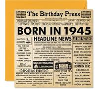 Tarjetas de cumpleaños número 79 para hombres y mujeres - Born In 1945 Newspaper - Tarjeta de feliz 79 cumpleaños para abuelo, abuela, abuela, abuela, abuela, vintage, retro en 1945, 145 mm x 145 mm,
