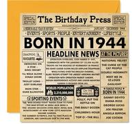 Tarjetas de cumpleaños número 80 para hombres y mujeres - Born In 1944 Newspaper - Tarjeta de feliz 80 cumpleaños para abuelo, abuela, abuela, abuela, abuela, vintage, retro en 1944, 145 mm x 145 mm,