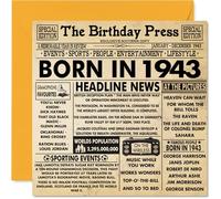 Tarjetas de cumpleaños número 81 para hombres y mujeres - Born In 1943 Newspaper - Tarjeta de feliz cumpleaños 81 para abuelo, abuela, abuela, abuela, abuela, vintage, retro en 1943, 145 mm x 145 mm,