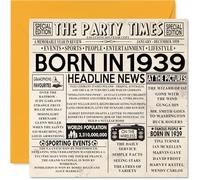 Tarjetas de cumpleaños número 85 para hombres y mujeres - Born In 1939 Newspaper - Tarjeta de feliz cumpleaños 85 para abuelo, abuela, abuela, abuela, abuela, vintage, retro en 1939, 145 mm x 145 mm,