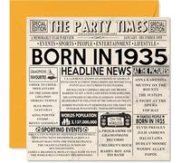 Tarjetas de cumpleaños número 89 para hombres y mujeres - Born In 1935 Newspaper - Tarjeta de feliz cumpleaños 89 para abuelo, abuela, abuela, abuela, abuela, vintage, retro en 1935, 145 mm x 145 mm,