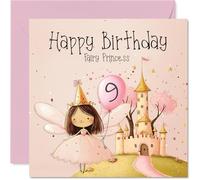 Tarjetas de cumpleaños número 9 para niñas, princesa de hadas rosa, tarjeta de feliz cumpleaños para niñas de 9 años, hijastra, hija, sobrina, prima, 145 mm, tarjetas de felicitación de cumpleaños