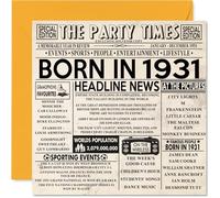 Tarjetas de cumpleaños número 94 para hombres y mujeres - Born In 1931 Newspaper - Tarjeta de feliz 94 cumpleaños para abuelo, abuela, abuela, abuela, abuela, vintage, retro en 1931, tarjetas de
