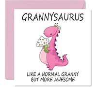 Tarjetas de cumpleaños para abuela - Grannysaurus - Tarjeta de felicitación para el día de la madre de nieta, nieto, feliz cumpleaños, tarjeta de cumpleaños de gran dinosaurio, 145 mm x 145 mm,