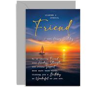 Tarjetas de cumpleaños para amigos masculinos, clásicas y tradicionales para regalo masculino adulto, palabras de poema dulce sentimental, barco de vela y diseño de puesta de sol para él