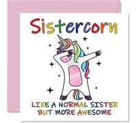 Tarjetas de cumpleaños para hermana - Sistercorn - Tarjeta de cumpleaños de hermano o hermanastra, hermana feliz, regalo de tarjeta de unicornio, 145 mm para hermanos de temporada divertidas tarjetas