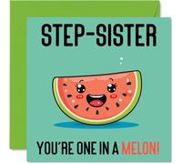 Tarjetas de cumpleaños para hermanastra en un melón - Divertida tarjeta de feliz cumpleaños para hermanastra de hermanastro, regalos para hermanastras, tarjetas de felicitación de broma de 145 mm para
