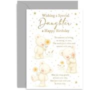 Tarjetas de cumpleaños para hija para ella, regalo de recuerdo de poema dulce para ella, para niños, adolescentes y adultos, de mamá, papá, padres, bonito diseño de oso de peluche, interior en blanco