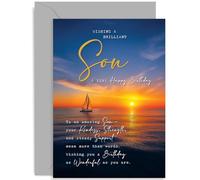 Tarjetas de cumpleaños para hijo de mamá, papá, padres, clásicas y tradicionales para regalo masculino y adulto, palabras de poema dulce sentimental, barco de vela y diseño de puesta de sol para él