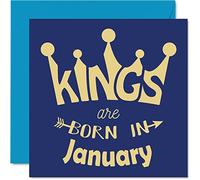 Tarjetas de cumpleaños para hombres y él - Kings Are Born In January - Tarjetas de feliz cumpleaños para marido, novio, papá, hijo, hermano, abuelo, tío, abuelo, amigo, 145 mm x 145 mm, tarjetas de felicitación humorísticas, ideas de regalo