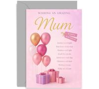 Tarjetas de cumpleaños para mamá adulta, globos de coral rosa y regalos, poema sentimental sincero, cumpleaños especial para ella, bonito diseño, viene con sobre de alta calidad