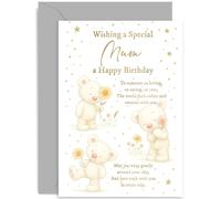 Tarjetas de cumpleaños para mamá para ella, regalo de recuerdo de poema dulce para ella, para cumpleaños de adultos, de hijo o hija, bonito diseño de oso de peluche, interior en blanco con sobre