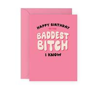 Tarjetas de cumpleaños para mamá - Tarjetas de cumpleaños descaradas para mejor amiga - 'Baddest Bitch' - Tarjeta de cumpleaños divertida para niñera tía - Por Central 23