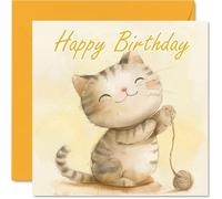 Tarjetas de cumpleaños para mujeres y hombres, diseño de gato de acuarela, tarjeta de feliz cumpleaños para mamá, papá, hermano, hermana, tío, tía, primo, abuelo, niñera, amigo, 145 mm x 145 mm,