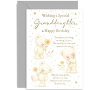 Tarjetas de cumpleaños para nieta, regalo de recuerdo de poema dulce para ella, para niños, adolescentes y adultos, de abuela, abuelos, bonito diseño de oso de peluche, interior en blanco con sobre