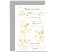 Tarjetas de cumpleaños para nuera para ella, regalo de recuerdo de poema dulce para ella, para cumpleaños de adultos, de padres, romántico y bonito diseño de oso de peluche, interior en blanco con